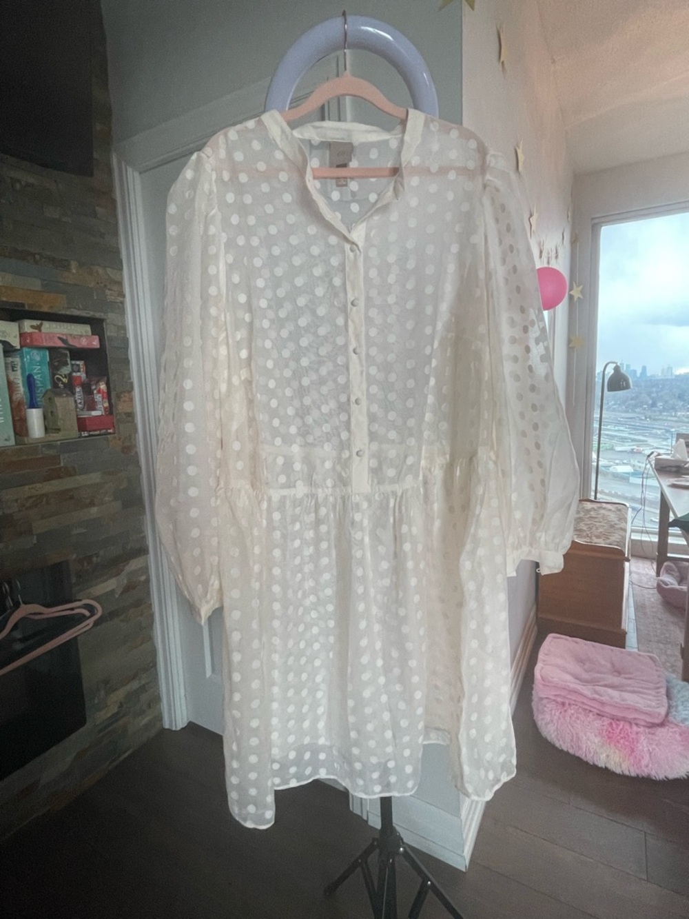H&M Ivory Sheer Polka Dot Blouse